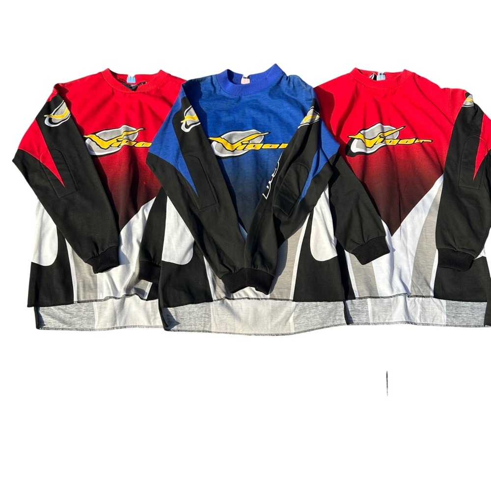 Vigor Motocross Jersey Lot of 3 Boys L Red Blue Black Graphic Racing BMX Sporty